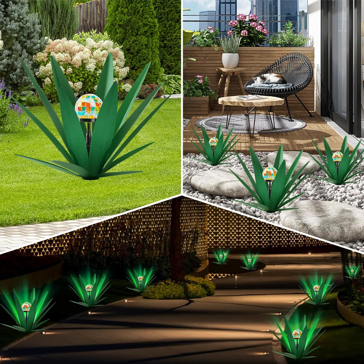 ライト・ランタン Soulabo x mana's farm AGAVE Boho Glow Metal Agave Solar-Powered Light Yard Sculpture
